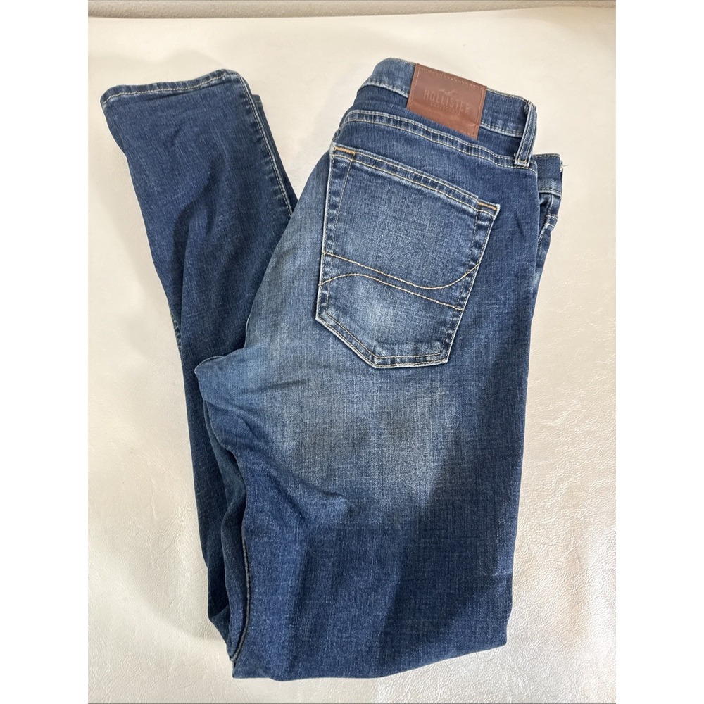 Hollister Mens Blue Jeans 33x32 Super Skinny Stretch Distressed Taper